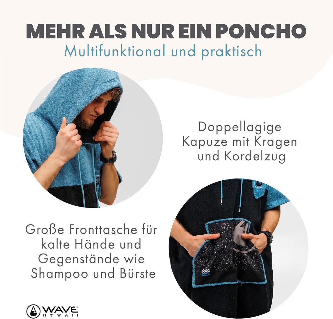 WAVE HAWAII Bade-Poncho für Damen & Herren | Grösse L, 170-200cm | 100% Baumwolle Surf-Poncho | Velo