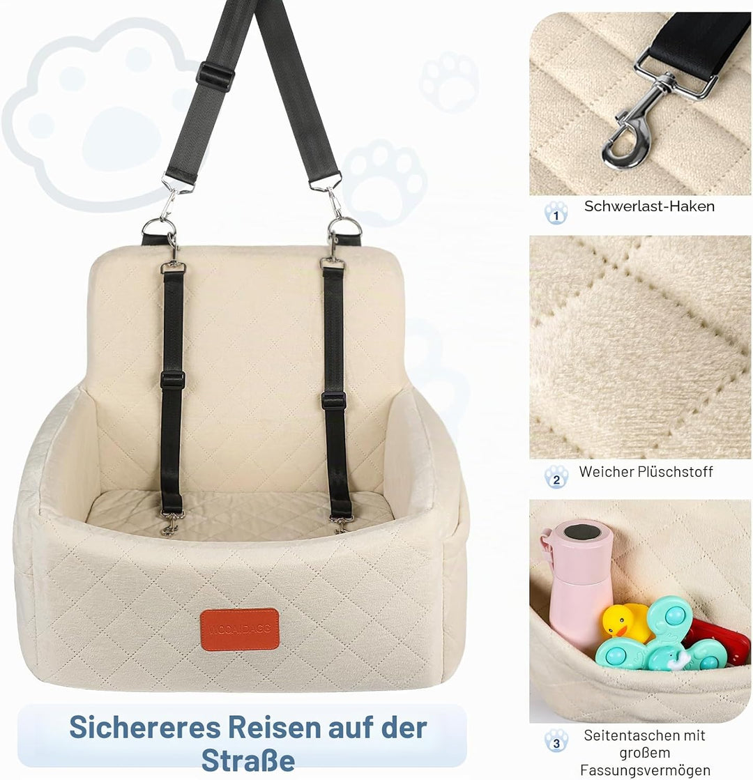 Hundefahrersitz für kleine/mittlere Hunde, tragbare Reisehundebett mit Memory-Schaum, abnehmbar und