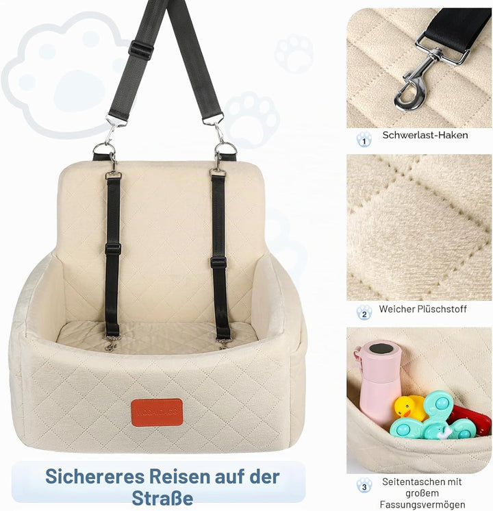 Hundefahrersitz für kleine/mittlere Hunde, tragbare Reisehundebett mit Memory-Schaum, abnehmbar und