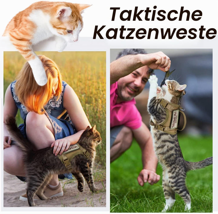 Taktisches Katzengeschirr für Spaziergänge, ausbruchsicher, weiches Netzgewebe, verstellbar, Haustie