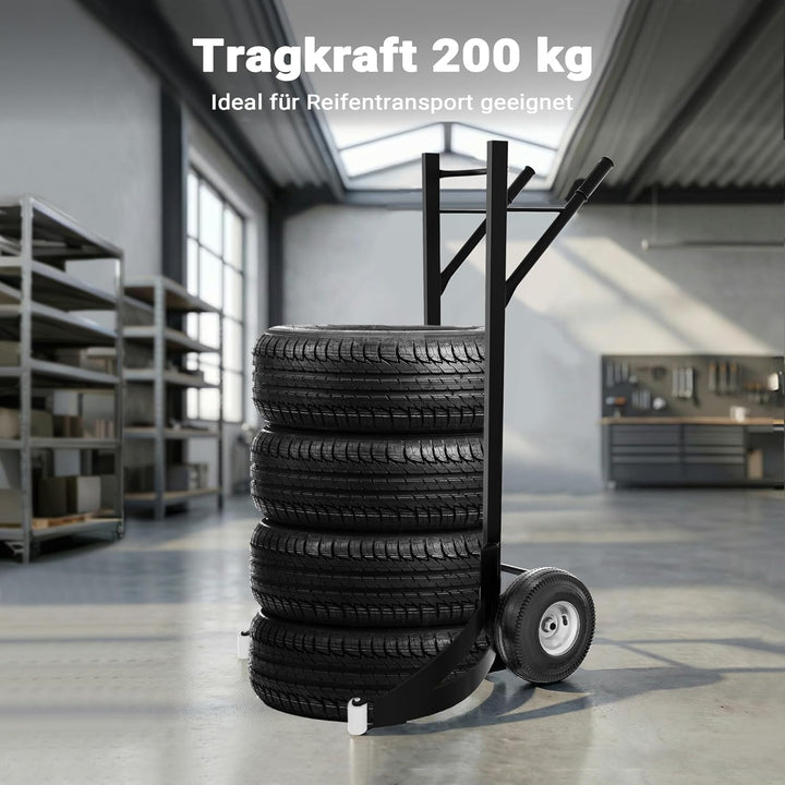 Wiltec Reifenkarre bis 200 kg mit Kippsystem, Transportkarre mit PU Rädern, Reifenwagen mit verstell
