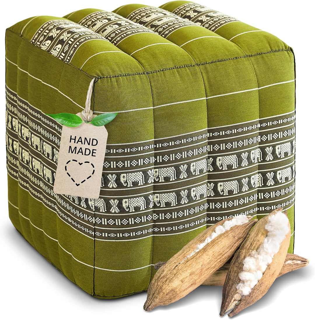 livasia Würfelkissen quadratisch, Sitzhocker mit organischem Kapok, Sitzpouf, Lagerungswürfel vierec