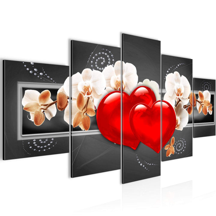 Runa Art Wandbilder Blumen Orchidee 5 Teilig Bild auf Vlies Leinwand Deko Wohnzimmer Herz Schwarz Gr