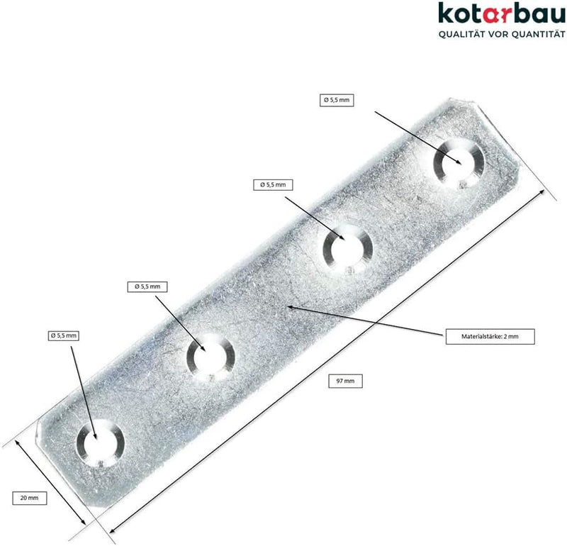 KOTARBAU Lochplatten 97 x 20 mm Verzinkt Silber Flachverbinder Holzverbinder Innen – Aussenbereich L