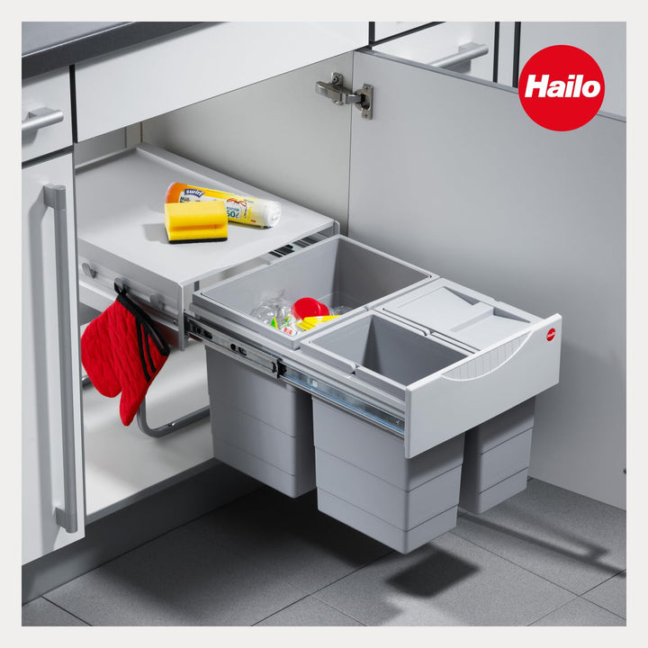 Hailo Raumspar Tandem Küchen-Abfalleimer, Plastik, Grau, One