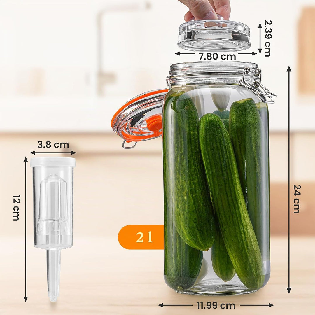 2L Fermentierglas, Fermentationsglas mit Gärventi & Gewicht, Gärglas für Sauerkraut, Kimchi, Kombuch