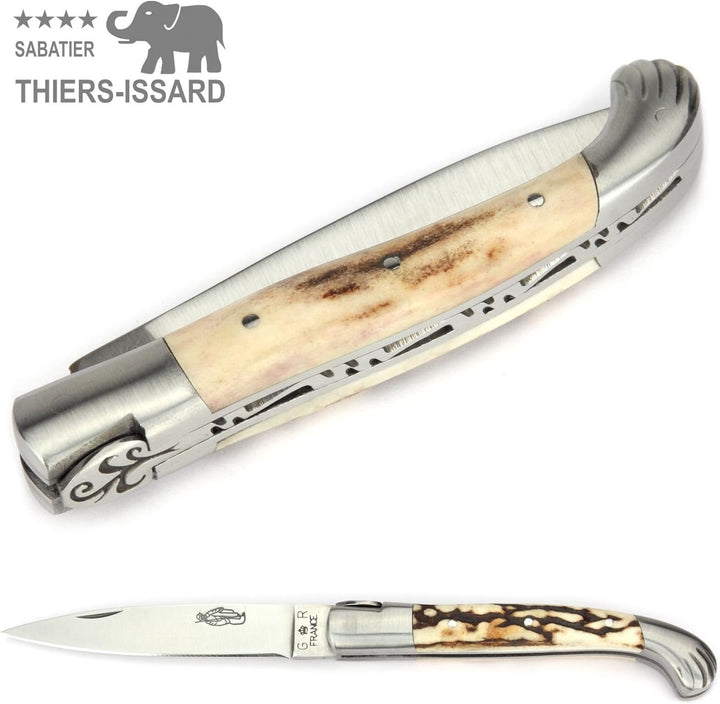 Thiers-Issard Voyageur - 10 cm Jakobsweg Taschenmesser - Griff Hirschhorn - Messer Klinge 8,5 cm 12C