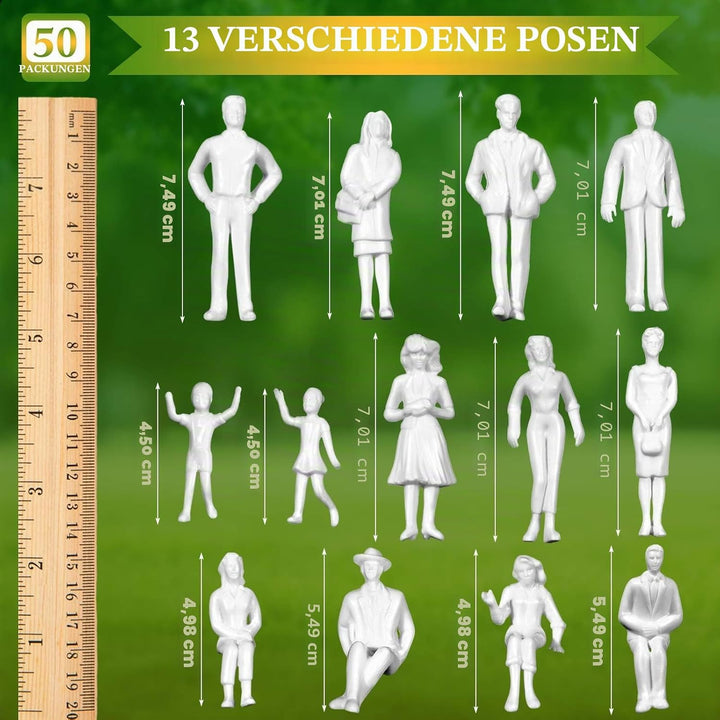 Namalu 50 Miniatur Figuren für Modellbau Stehende und Sitzende Mini Figuren Diorama Unbemalte Weisse