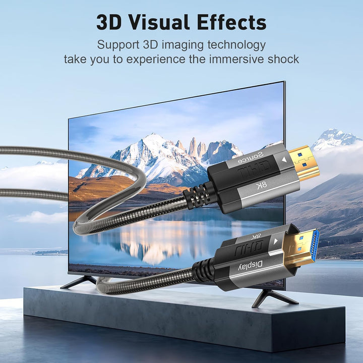 Siwket 8K HDMI Glasfaserkabel 15M, Stahlpanzerung Optisch HDMI 2.1 Kabel 48Gbps Ultra High Speed 8K@