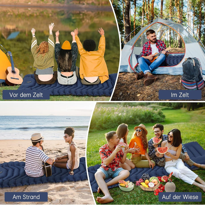 HAUSPROFI Isomatte Camping, Ultraleicht Camping Luftmatratze mit Fusspumpe & Kissen, Aufblasbare Mat