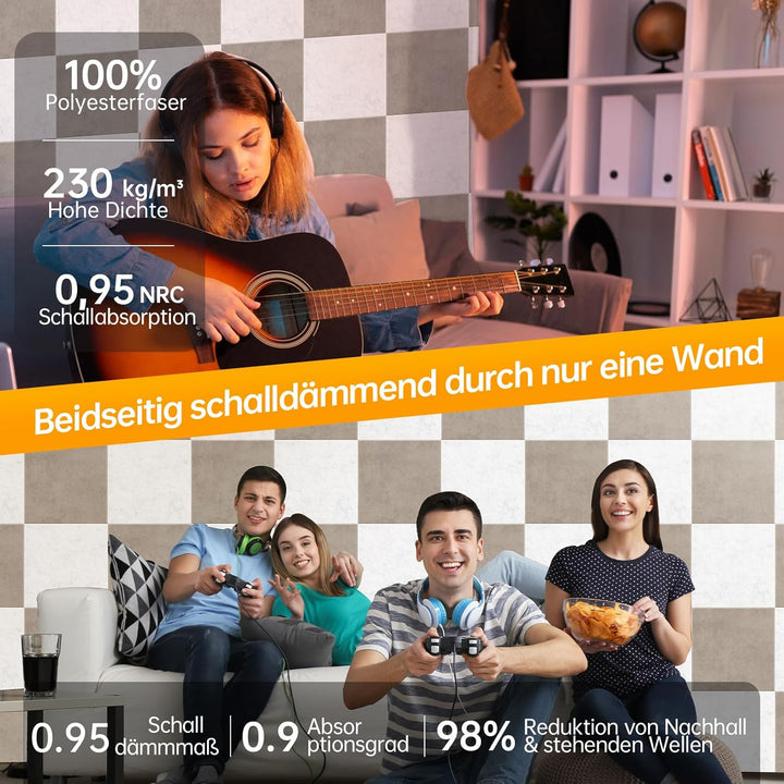 Rdutuok 12 Stück Selbstklebend Akustikplatten,30x30x1 cm Akustik Absorber Akustikpanel Schallschutzp