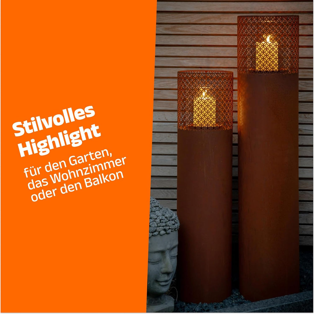 BENTSON Windlichtsäule I 2er Set I Deko-Säule für Garten im Rost Industrial Design I Windlicht für d