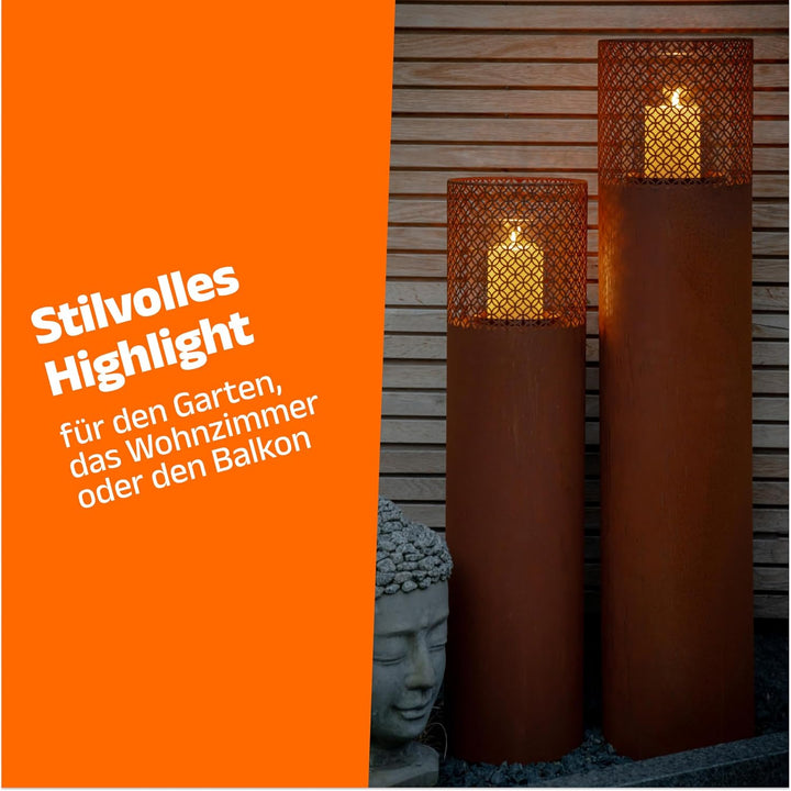 BENTSON Windlichtsäule I 2er Set I Deko-Säule für Garten im Rost Industrial Design I Windlicht für d