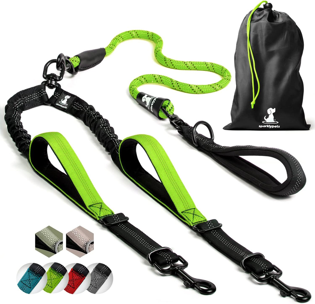 Hundeleine für 2 Hunde mit Bungee Verlängerung für Grosse und Mittelgrosse Hunde mit Ruckdämpfer | R