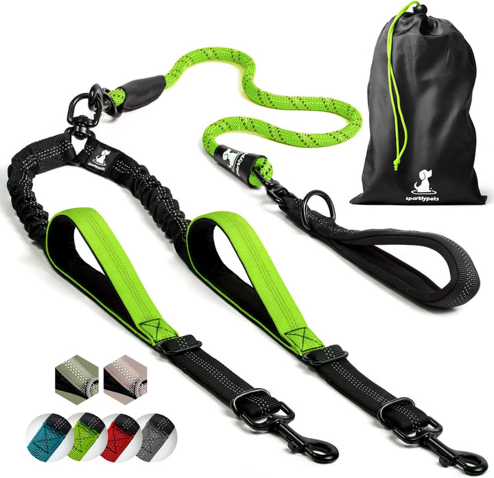 Hundeleine für 2 Hunde mit Bungee Verlängerung für Grosse und Mittelgrosse Hunde mit Ruckdämpfer | R