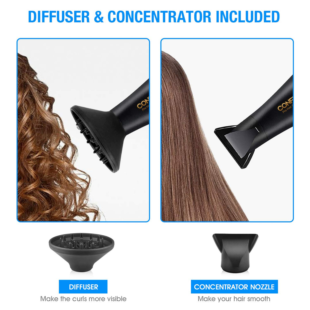 2300W Profi Föhn Ionen Technologie Salon Haartrockner mit Diffusor StylingDüse, CONFU Professional F
