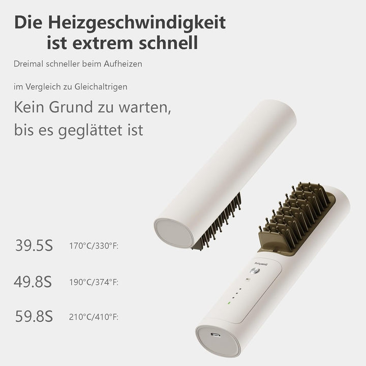 Glättbürste Kabellos,3 in 1 Haarglätter Bürste mit Millionen Negative Ionen,Haarglättungskammmit 3 m
