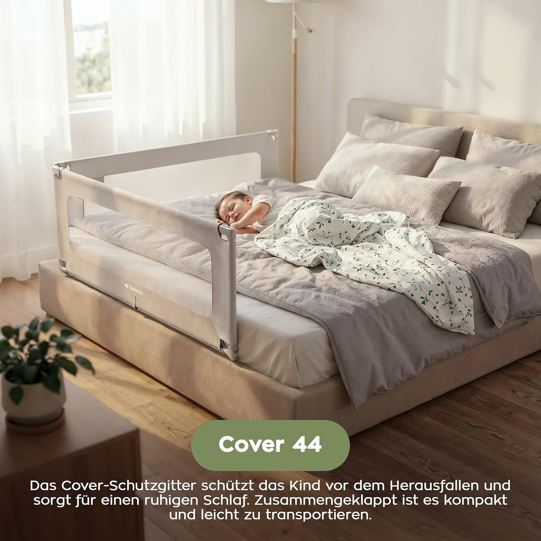 TULANO Cover 44, Bettgitter Kinderbett, Sicherheitsgitter Absenkfunktion, 18-Fach höhenverstellbar,