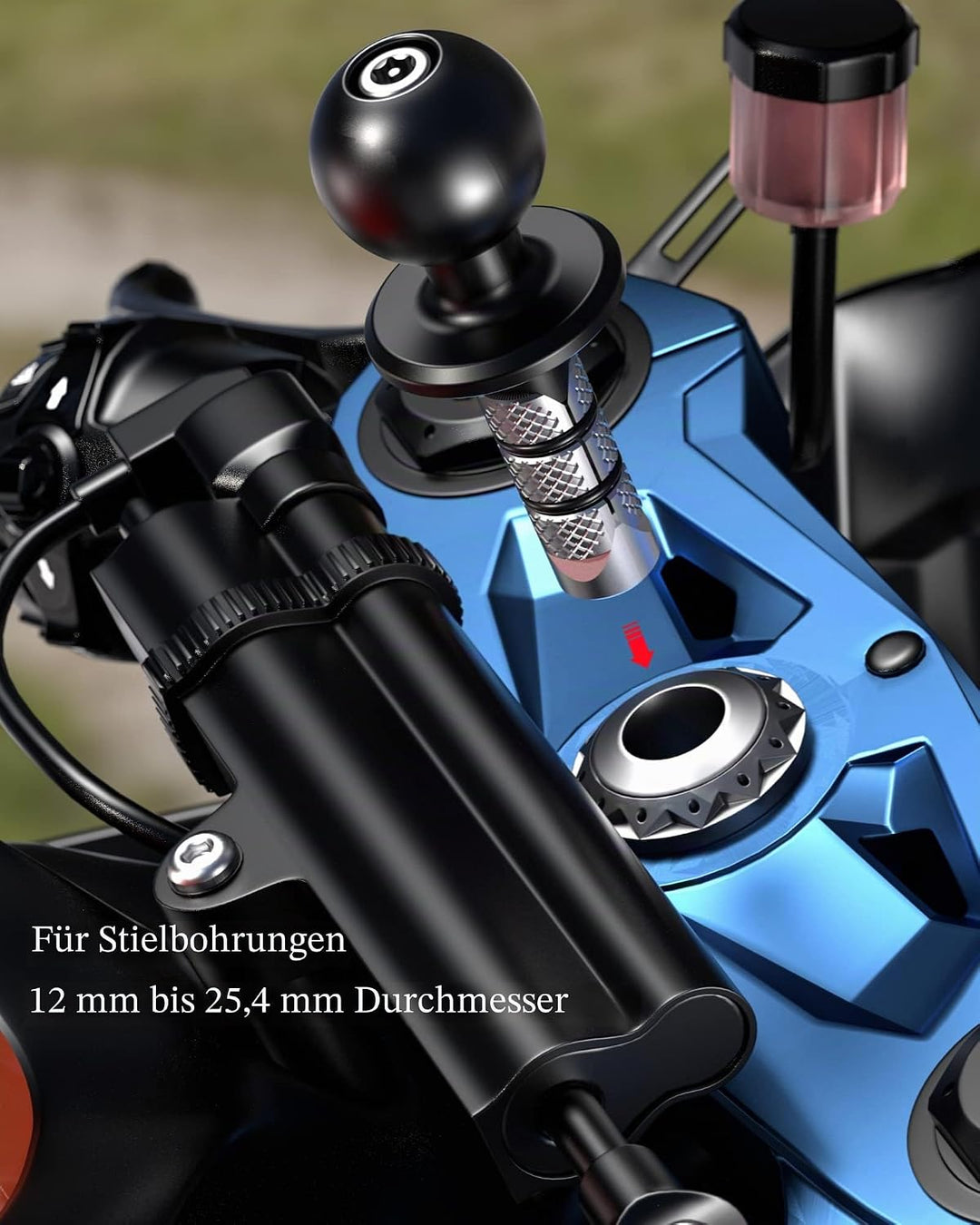 BRCOVAN Metall Motorrad-Gabelschaft-Kugelbasis mit 1 Zoll TPU Kugel Passend für Rohr Durchmesser 12