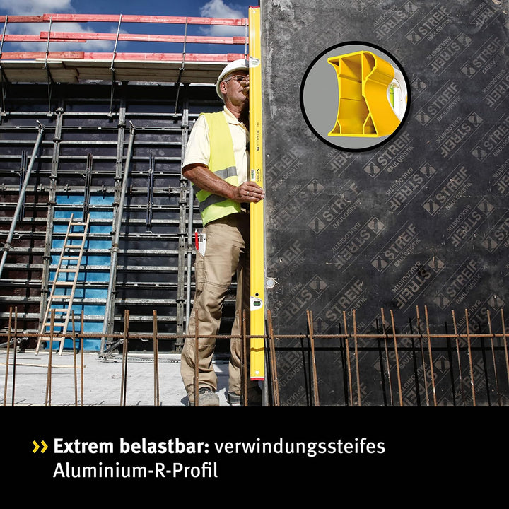 Stabila Wasserwaage Type R 300, 183 cm, verwindungssteifes Alu-R-Profil, 1 Horizontal-Libelle, 2 Ver