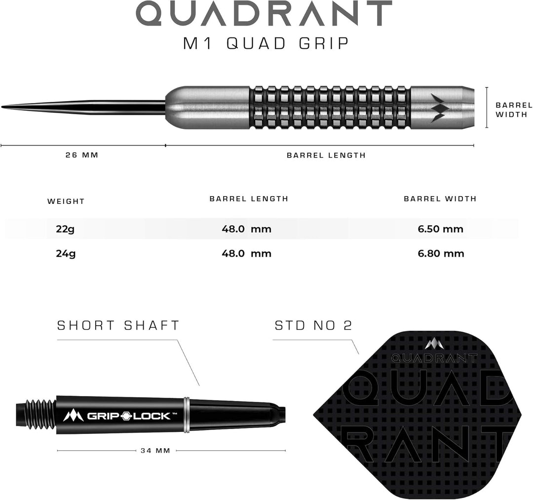 Mission Quadrant-Dartpfeile, Stahlspitze, schwarzes Titan M1 24 g, M1 24 g