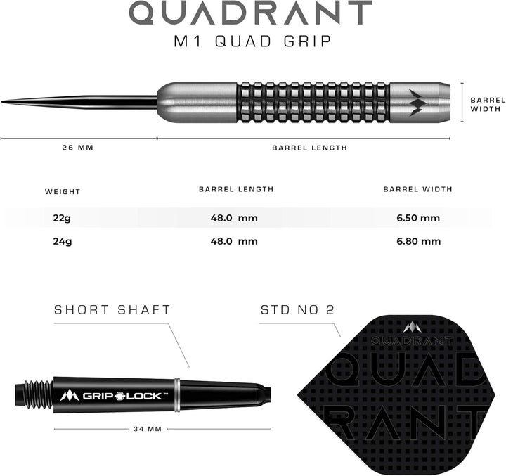 Mission Quadrant-Dartpfeile, Stahlspitze, schwarzes Titan M1 24 g, M1 24 g