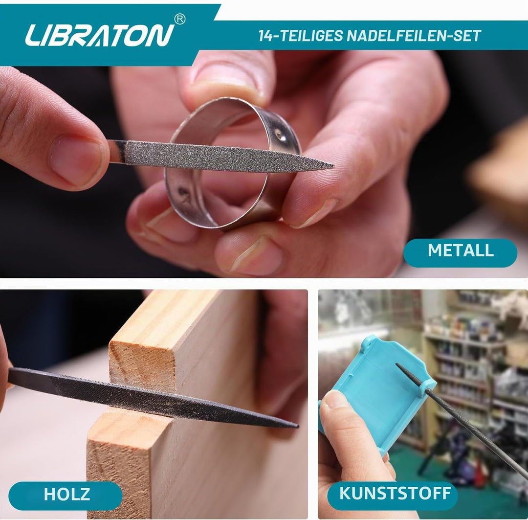 Libraton Nadelfeilen, Feilenset, Schlüsselfeilen 14tlg, 6 Diamantfeilen, 6 Kohlenstoffstahlfeilen mi