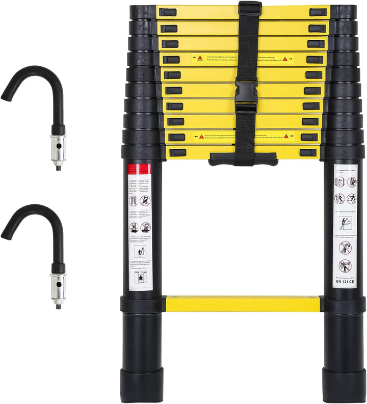Herrselsam 3.2M Aluminium Teleskopleiter, Ausziehbare Leiter mit 2 Abnehmbarem Haken, Multifunktions