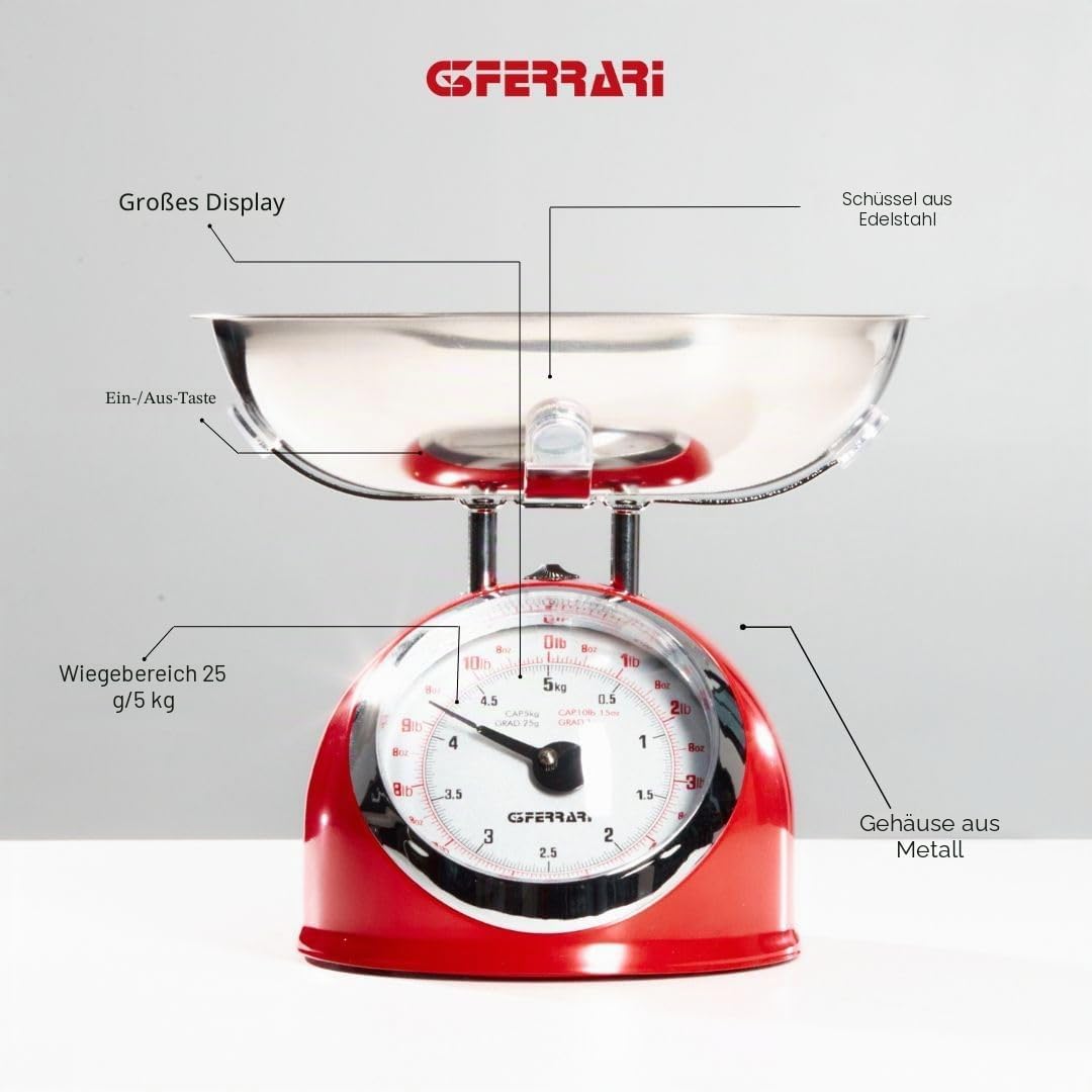 G3 Ferrari G2000302 Mechanische Küchenwaage, 5 kg, Rot