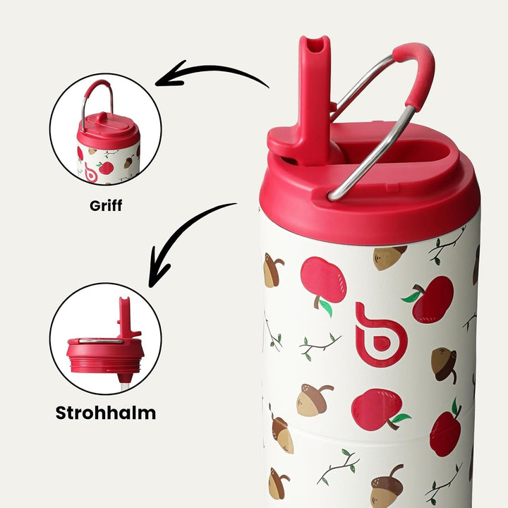 BOTTLE BOTTLE Isolierte Edelstahl Trinkflasche 750 ml mit Strohhalm, Deckel & Griff – Auslaufsicher,