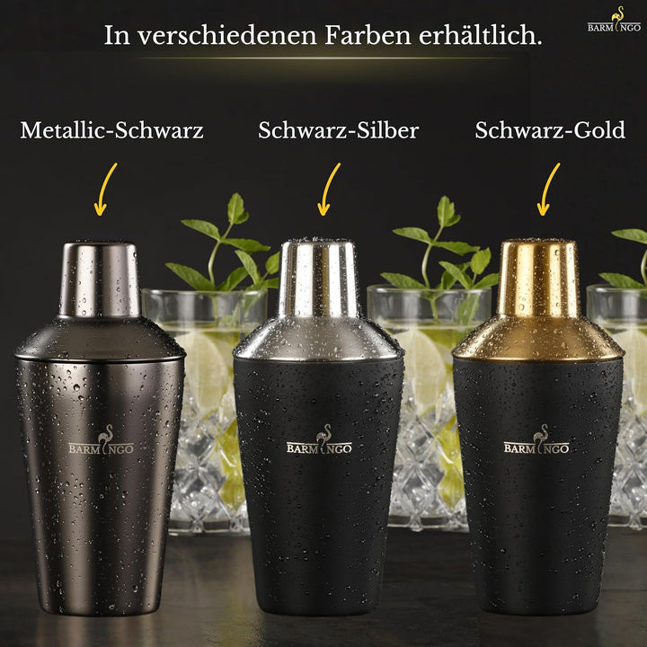 BARMINGO® Cocktail Shaker Set 5tlg. – 500ml Edelstahl Cocktail Shaker mit Bar Zubehör, Cocktail Set
