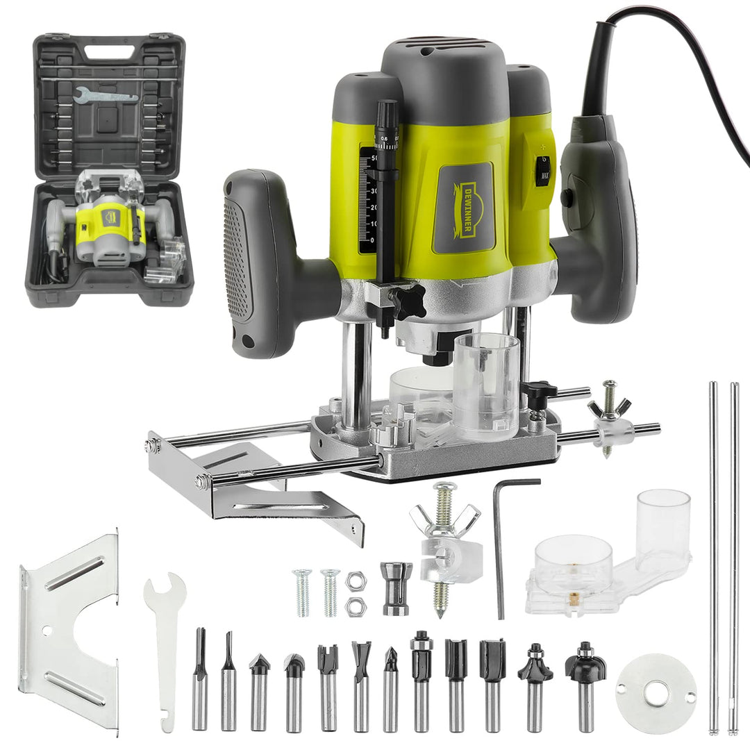 DEWINNER Elektronik Oberfräse Fräser 1200W,Ø 6 und 8 mm,Drehzahlregelung, Parallelanschlag, Absaugad