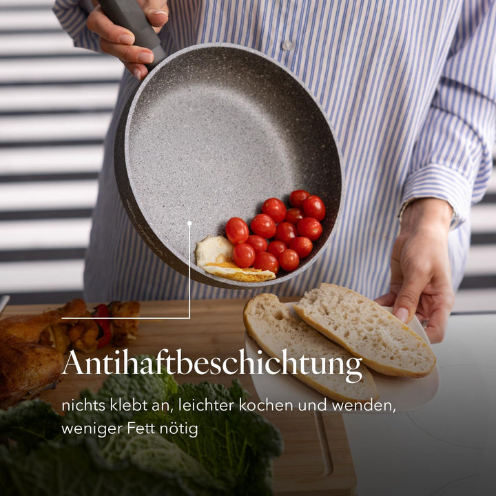 Florina - Bratpfanne aus Aluminium LAVA STONE | 28 cm Durchmesser | Tiefe Pfanne Induktion | Antihaf
