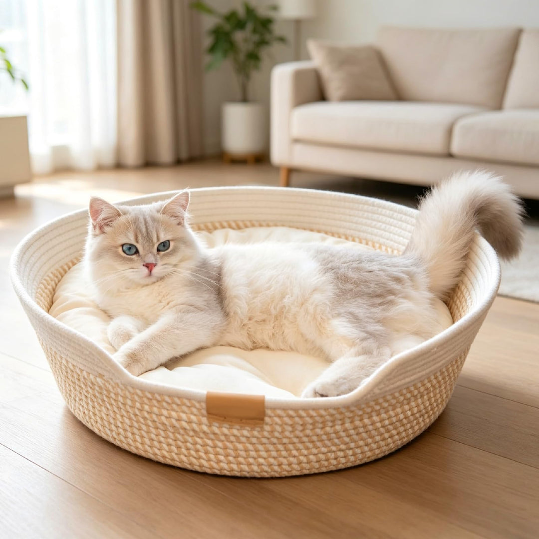Gewebtes Katzenbett, Katzenkorb Zum Schlafen, Katzenkorb Aus Baumwollseilen, Katzennestchen Geflocht