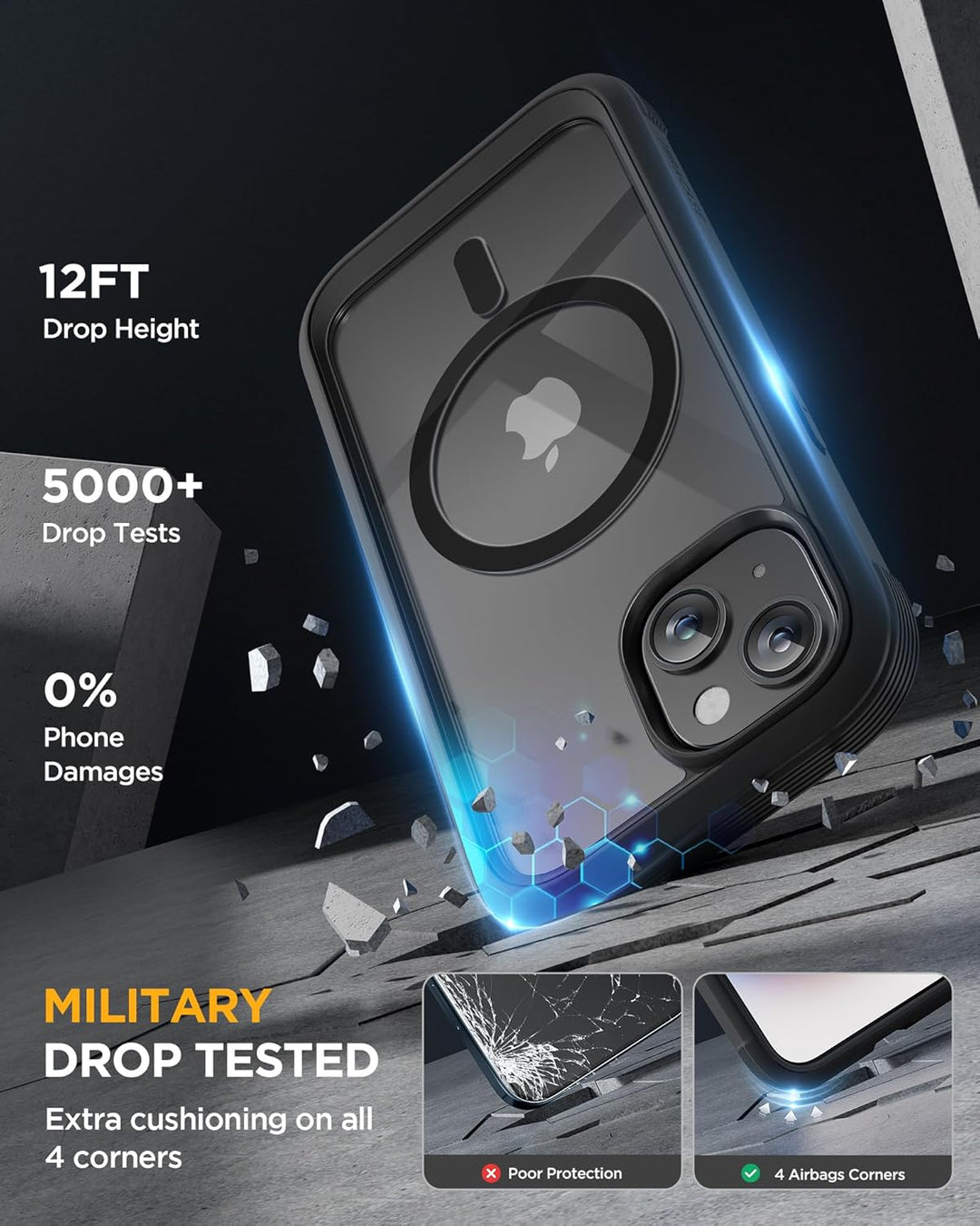 Miracase 360 Grad für iPhone 15 Hülle mit Magsafe, Eingebaut Glas Schutzfolie, Komplettschutz HandyH