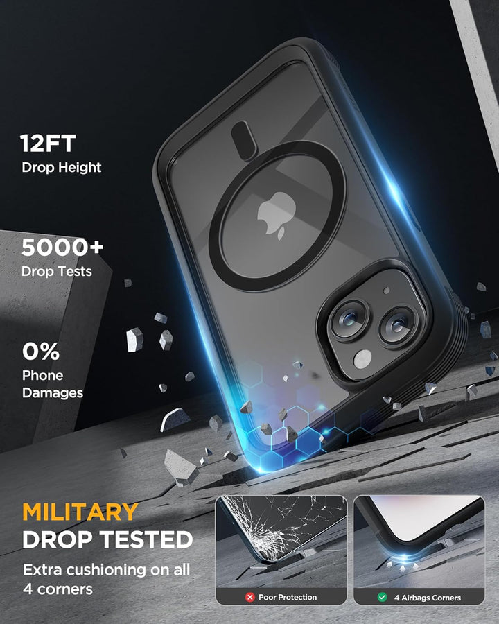 Miracase 360 Grad für iPhone 15 Hülle mit Magsafe, Eingebaut Glas Schutzfolie, Komplettschutz HandyH