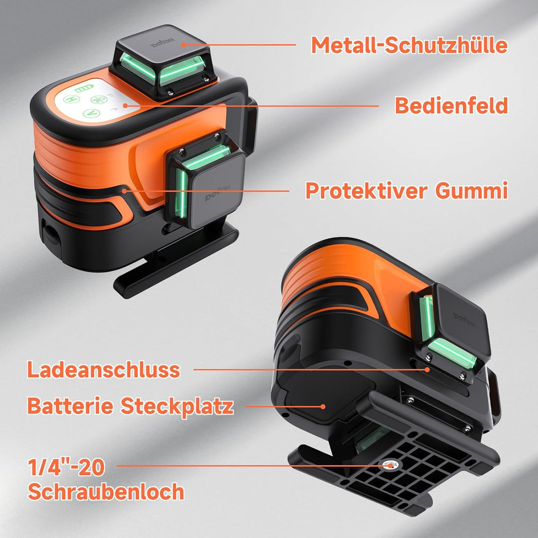 DOVOH Kreuzlinienlaser 360, Selbstnivellierung 4D 360 grad laser, 16 Linien Grüner Strahl, Ausrichtu