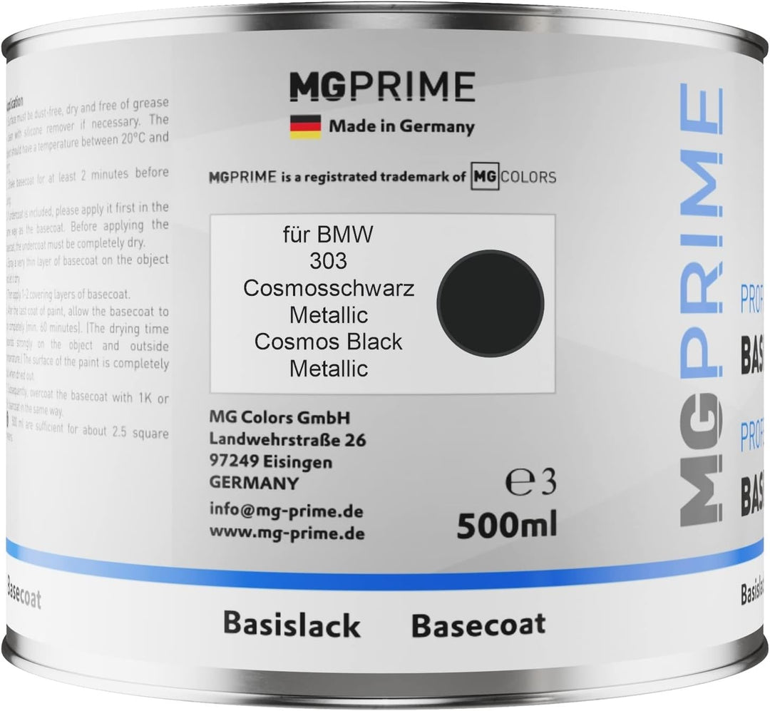 MG PRIME Autolack Set Dose spritzfertig für BMW 303 Cosmosschwarz Metallic/Cosmos Black Metallic Bas