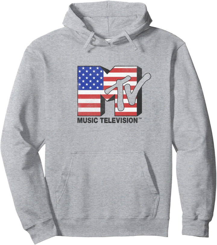 MTV American Flag Bold Logo Pullover Hoodie