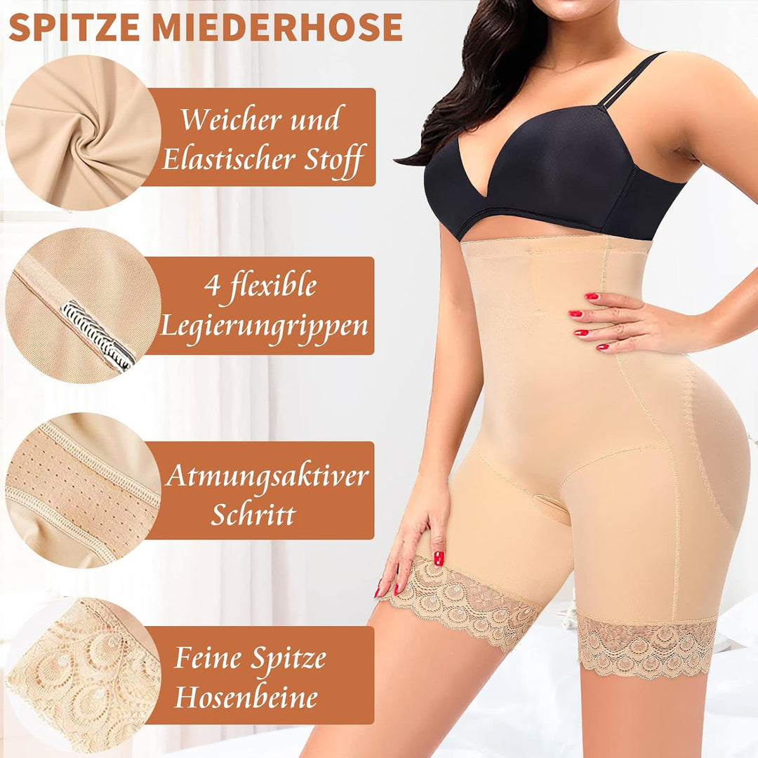 Bauchweg Unterhose Damen Shapewear Spitze Miederhose Figurformende Unterwäsche Hohe Taille Miederpan