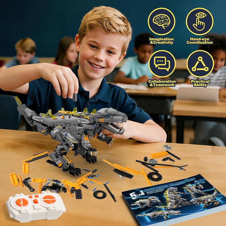Technik Roboter Bauspielzeug für Kinder,5 in 1 App & Fernsteuerung Technic Roboter Dinosaurier Monst