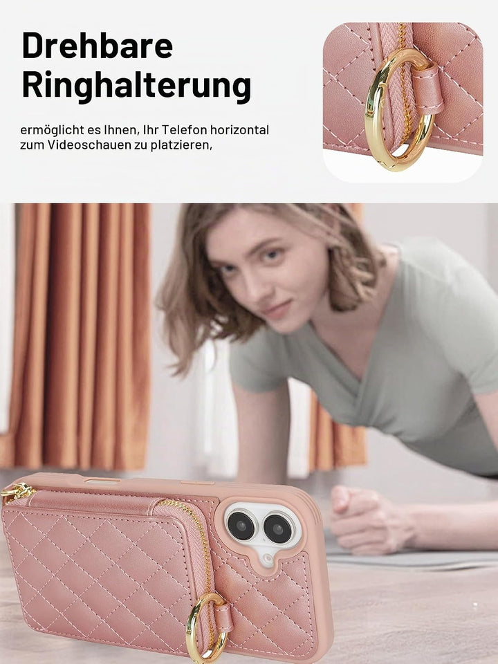 ELTEKER Handyhülle für iPhone 17 Hülle mit Band Verstellbarem Schultergurt, Reissverschluss Geldbörs