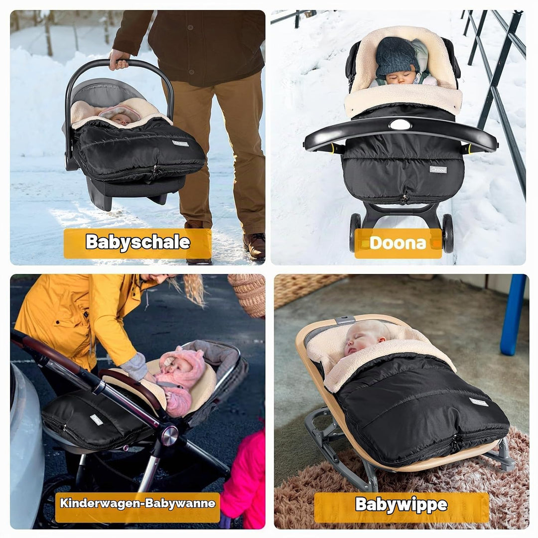 Orzbow Fusssack Babyschale Winter mit Lammfellimitat, Schwarz | Einstellbar Babyschale Decke für Bab