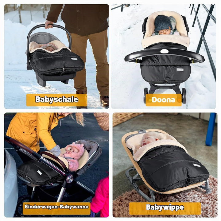 Orzbow Fusssack Babyschale Winter mit Lammfellimitat, Schwarz | Einstellbar Babyschale Decke für Bab