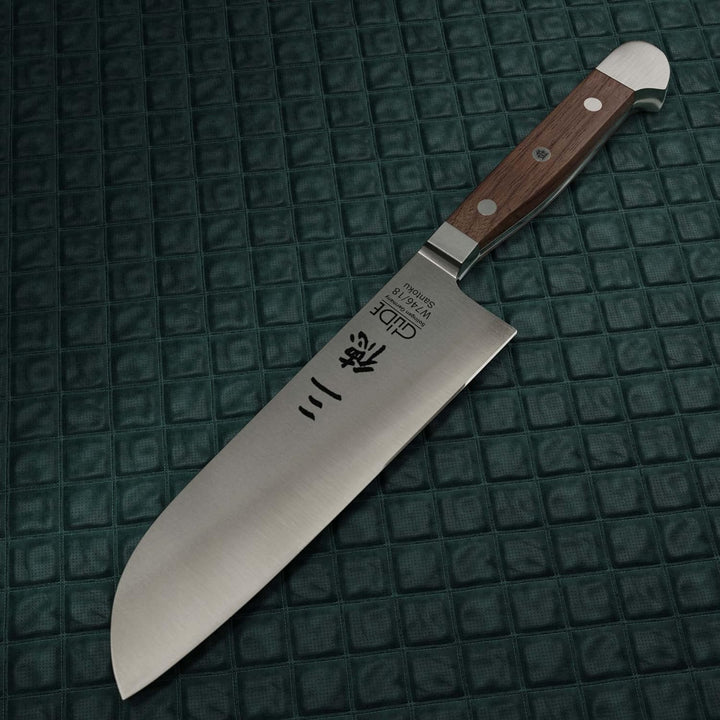GÜDE Solingen - Santoku Messer geschmiedet, 18 cm, Walnussholz, ALPHA WALNUSS, Doppelkropf, Handmade