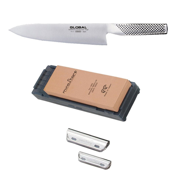 Global G-2 Set: G-2 Kochmesser + Schleifstein + Schleifhilfe