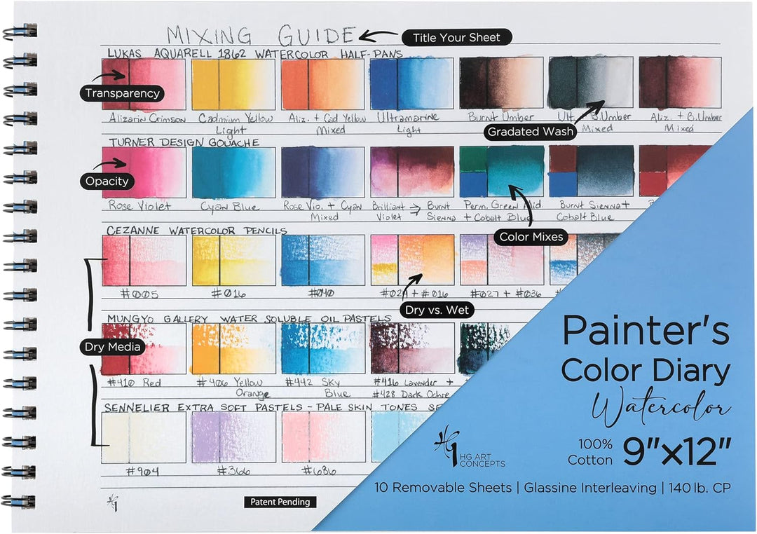 HG Art Concepts Painters Color Diary – 22,9 x 30,5 cm Spiralbindung, farbiges Musterbuch mit 10 Seit