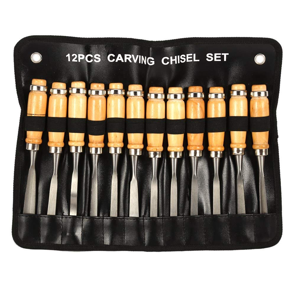 12 Stück Hohlbeitel Stechbeitel Meissel Set, Stechbeitelsatz Holzschnitzerei Hand Meissel Werkzeug H