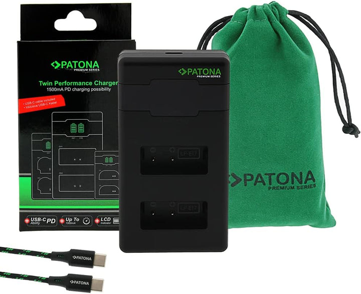 PATONA PD Dual Ladegerät USB-C (1000mA), LCD QC/PD 3.0, für LP-E17 Akku | Schnellladung ab 20W Netzt