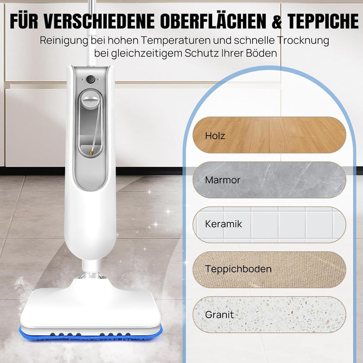 Qimu Dampfbesen 1500W Multifunktions Dampfreiniger Bodendampfreiniger biz 108°C Hand-dampfreiniger f